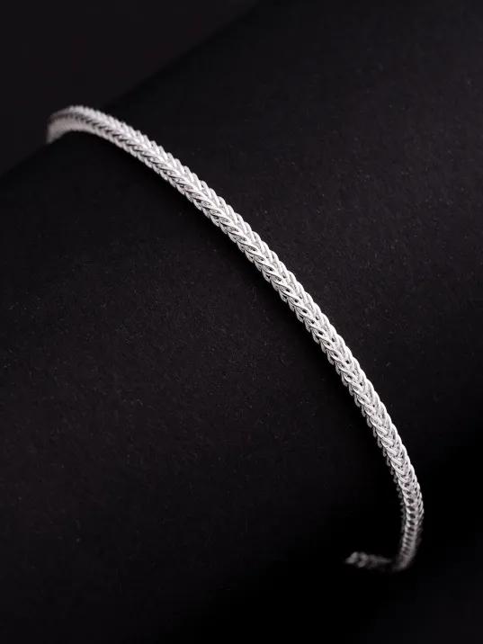 Erkek Gümüş Bileklik - 3mm Gümüş Beyaz Parlak Tilki Kuyruğu Model Erkek Bileklik