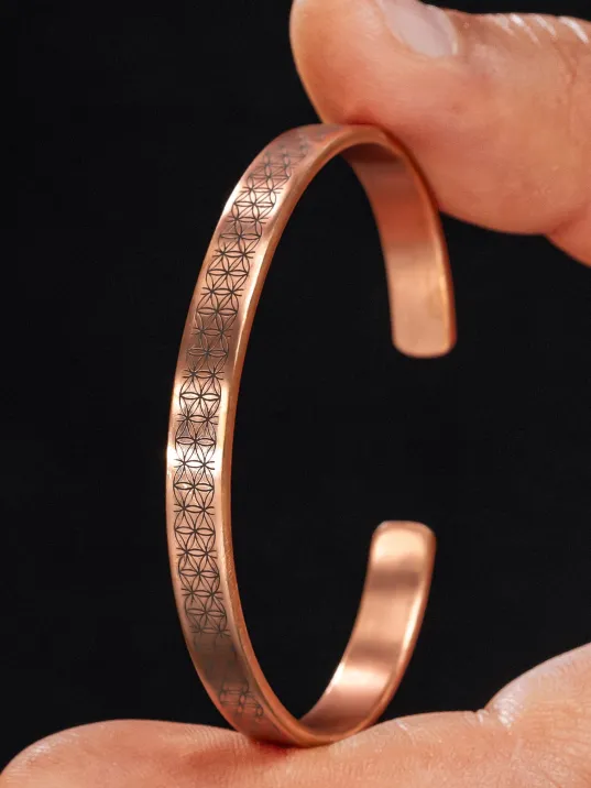 Erkek Bakır Bileklik - Lotus Çiçeği - Yaşam Çiçeği İnce Model 2 Erkek Kelepçe Bileklik Bilezik