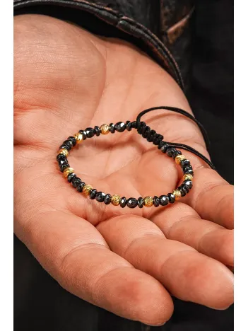 Kadın Erkek Gümüş Bileklik - Hematit Taşlı Gümüş Detaylı İnce Kibar Erkek Kadın Bileklik