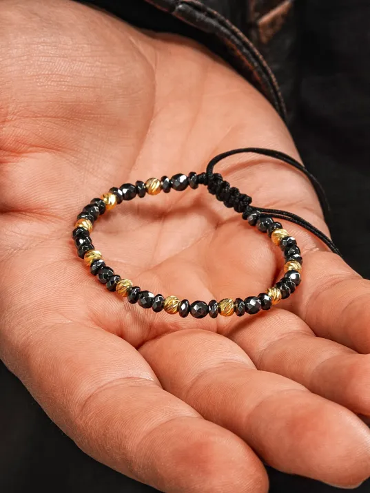 Kadın Erkek Gümüş Bileklik - Hematit Taşlı Gümüş Detaylı İnce Kibar Erkek Kadın Bileklik