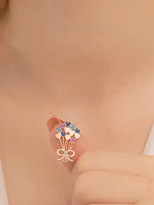 Kalpli Çiçek Buketi Rose Bayan Gümüş Kolye