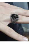 Erkek Gümüş Yüzük - Siyah Oniks Taşlı Pençe Model Kibar Erkek Yüzük
