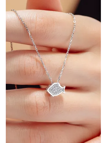 Kadın Gümüş Kolye - Swarovski Taşlı Zirconia Balık Motifli Kadın Kolye