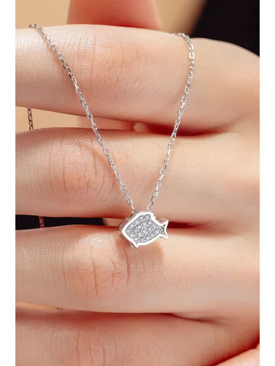 Kadın Gümüş Kolye - Swarovski Taşlı Zirconia Balık Motifli Kadın Kolye