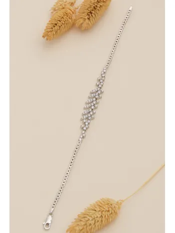 Kadın Gümüş Bileklik - Nigar Zirkon Taşlı Yaprak Model Kadın Bileklik