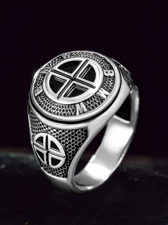 Erkek Gümüş Yüzük - BMW Logolu 925 Ayar Erkek Yüzük