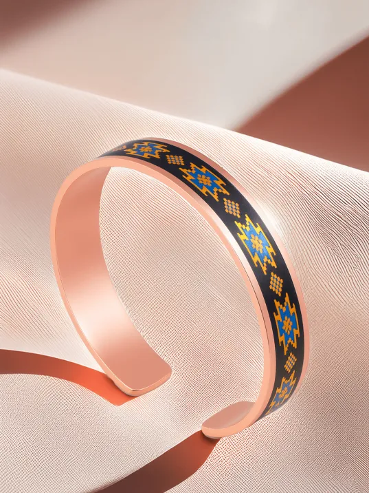 Kadın Bakır Bileklik - Alice Model Özel Baskı Metal Kutu Ve Doğal Taşlar