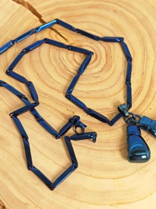 Piano Lacivert Çift Boks Eldiveni Çelik Erkek Kolye Zincir CKLMAVCBKOS