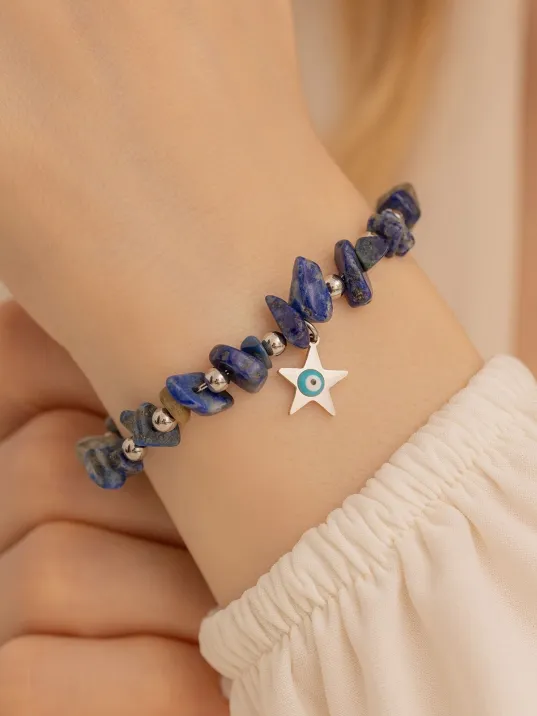 Doğal Taşlı Kadın Bileklik - Doğal Lapis Taşlı Kadın Çelik Kadın Bileklik Siyah Yıldız Ve Nazarlık Doğal Taşlı Kadın Bileklik - Doğal Lapis Taşlı Kadın Çelik Kadın Bileklik Siyah Yıldız Ve Nazarlık