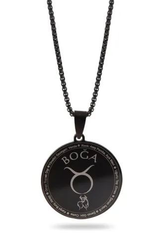 Boğa Burcu Kolyesi Unisex Çelik Kolye Siyah Polo Zincir Cklbogabrc1-syh