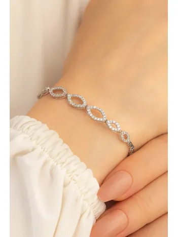 Kadın Gümüş Bileklik - 925 Ayar Zirkon Taşlı Mekik Model Gümüş Kadın Bileklik