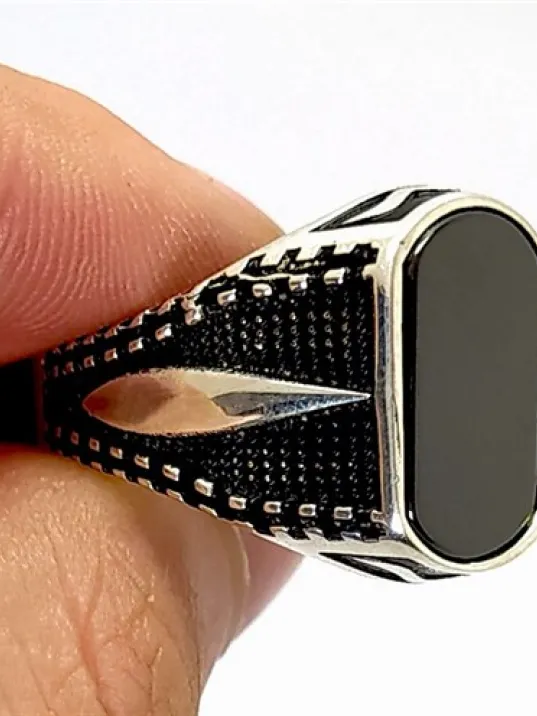 Oniks Taşlı Erkek Gümüş Yüzük