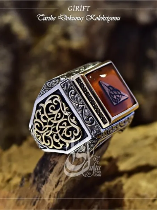 İslam Usta Tasarımı Girift Gümüş Erkek Yüzük