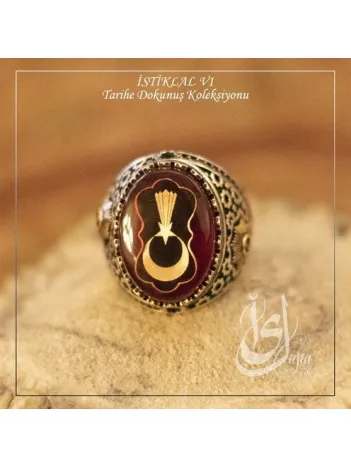 İslam Usta Tasarımı Özel Ay Yıldız İstiklal Model 1 Gümüş Erkek Yüzük