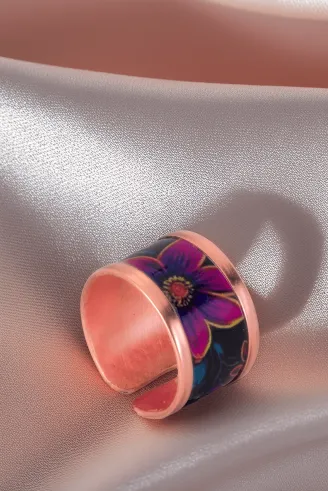 Kadın Bakır Yüzük - Bianca Model Özel Baskı Metal Kutu Ve Kuvars Taşı