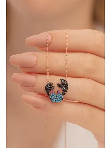 Turkuaz Taşlı Yengeç Burcu Bayan Gümüş Kolye