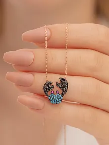 Turkuaz Taşlı Yengeç Burcu Bayan Gümüş Kolye