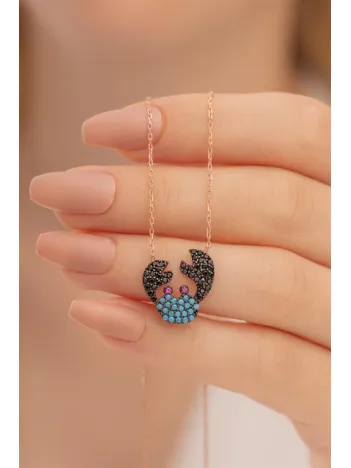 Turkuaz Taşlı Yengeç Burcu Bayan Gümüş Kolye