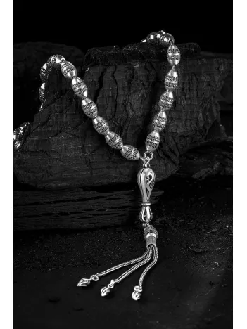 Erkek Tesbih - İcabet Oksitli 925 Ayar Gümüş Erkek Tespih Büyük Boy 38gr