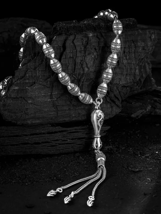 Erkek Tesbih - İcabet Oksitli 925 Ayar Gümüş Erkek Tespih Büyük Boy 38gr