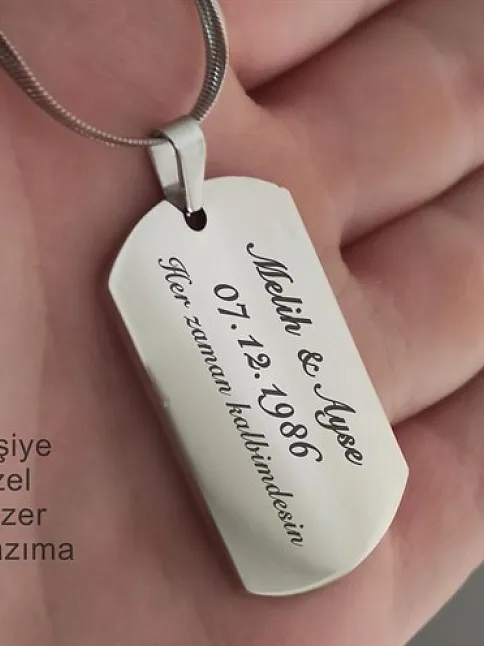 Parlak Paslanmaz Çelik Dogtag İsim Yazılan Asker Künyesi Kolye 5mm