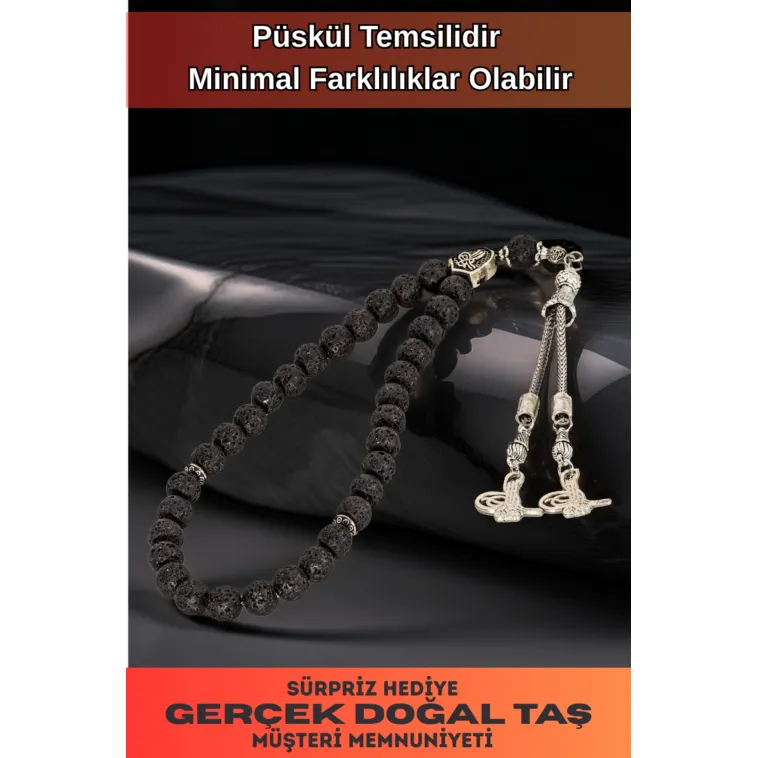Erkek Doğal Taş Tespih - Doğal Siyah Lav Taşlı Ortaboy Tesbih Erkek Doğal Taş Tespih - Doğal Siyah Lav Taşlı Ortaboy Tesbih