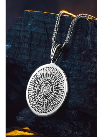 925 Ayar Gümüş 35 Besmele İşlemeli Kolye Dualı Erkek Gümüş Kolye