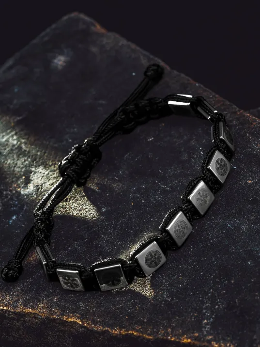 Erkek Kadın Doğal Taş Bileklik - Hematit Doğal Taşlı Makrome Gemi Dümeni Model Unisex Bileklik