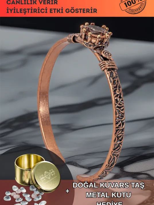 Kadın Bakır Bileklik - Zultanit Taşı Ağaç Kabuğu Model İnce Metal Kutu Kuvars Taşlı Bilezik Kadın Bakır Bileklik - Zultanit Taşı Ağaç Kabuğu Model İnce Metal Kutu Kuvars Taşlı Bilezik