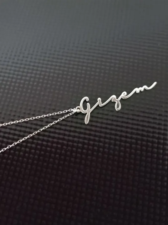 Kişiye Özel İmza İsim Yazılan Bayan Gümüş Kolye Zincir GKLGMS0ISIM