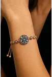 Kadın Gümüş Bileklik - Çok Renkli Doğal Taş Yuvarlak Rose Gold Kaplama Bilezik