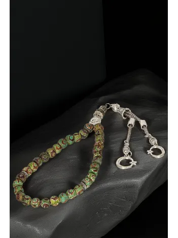 Erkek Doğal Taş Tespih - Doğal Yeşil Tibet Akiği Taşlı Ortaboy Tesbih Erkek Doğal Taş Tespih - Doğal Yeşil Tibet Akiği Taşlı Ortaboy Tesbih