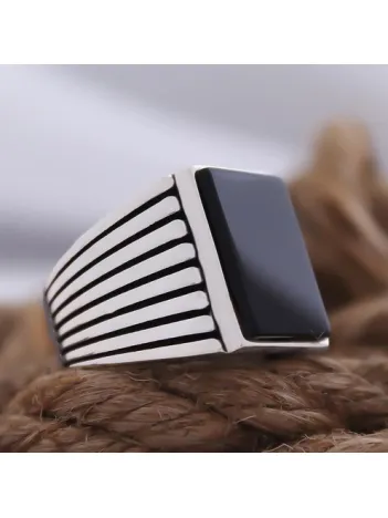 Siyah Oniks Taşlı Sade Özel Seri Erkek Gümüş Yüzük