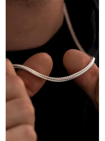 Kalın Beyaz Tilki Kuyruğu Model Gümüş Kolye