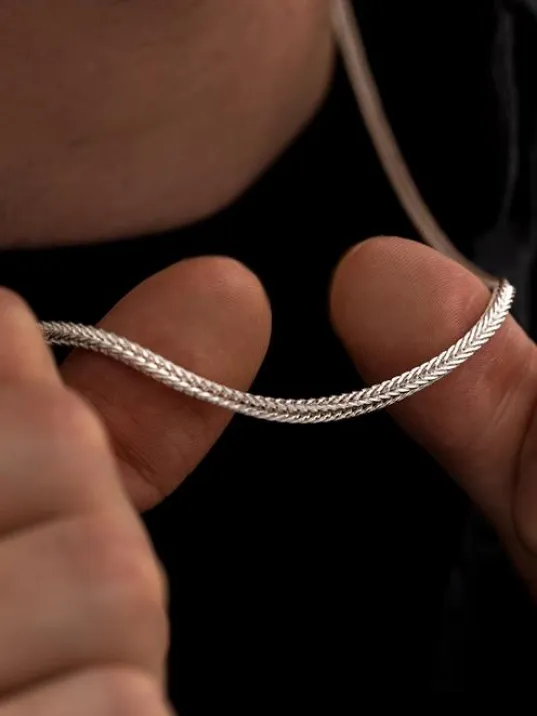 Kalın Beyaz Tilki Kuyruğu Model Gümüş Kolye