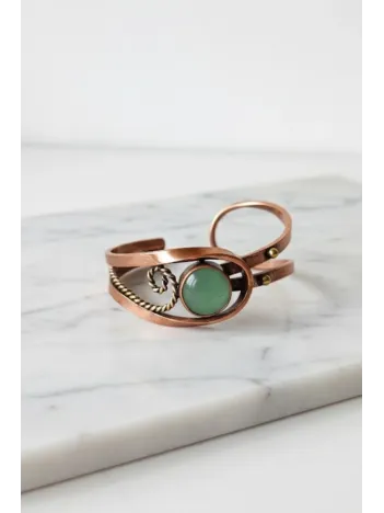 Kadın Bakır Bileklik - Aventurin Taşı Burgu Model Kadın Bilezik Metal Kutu ve Doğal Taşlar