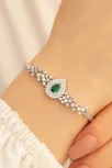 Çise Zümrüt Taşlı Su Yolu Bayan Gümüş Bileklik