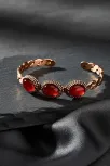 Kadın Bakır Bileklik - Örgü Model 3lü Kırmızı Akik Taşlı Bakır Bilezik