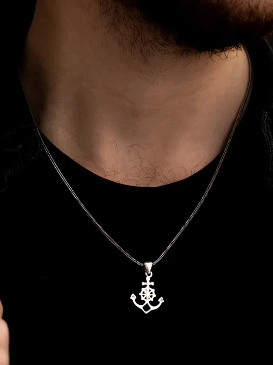 Gemi Çapası Dümeni Gümüş Erkek Kolye Zincir