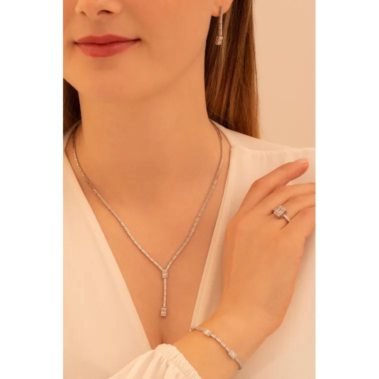 Kadın Gümüş Takı Seti - Süreyya Baget Taşlı Kare Model Kolye, Bileklik, Yüzük, Küpe Tam Set Kadın Gümüş Takı Seti - Süreyya Baget Taşlı Kare Model Kolye, Bileklik, Yüzük, Küpe Tam Set