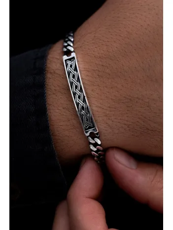 Erkek Gümüş Bileklik - Gurmet Zincirli Oksitli Halat Model Gümüş Bileklik