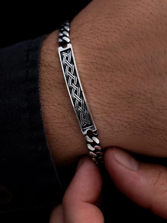 Erkek Gümüş Bileklik - Gurmet Zincirli Oksitli Halat Model Gümüş Bileklik