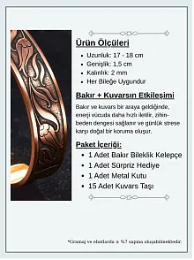 Erkek Kadın Bakır Bileklik - İçi Zırh Ve Koruma Dualı Üstü Lale İşlemeli Bakır Bilezik Bileklik