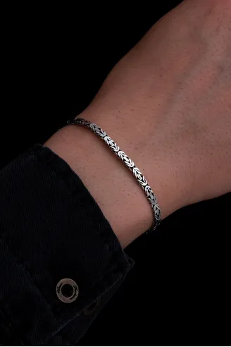 Erkek Gümüş Bileklik - 4mm Dikdörtgen Kesim Yassı Kral Gümüş Bileklik