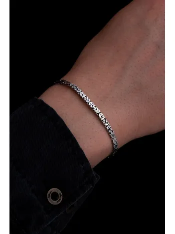 Erkek Gümüş Bileklik - 4mm Dikdörtgen Kesim Yassı Kral Gümüş Bileklik