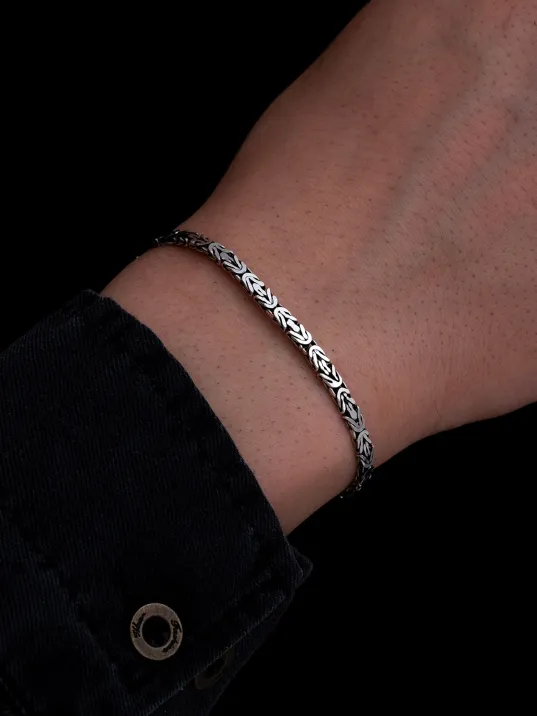 Erkek Gümüş Bileklik - 4mm Dikdörtgen Kesim Yassı Kral Gümüş Bileklik