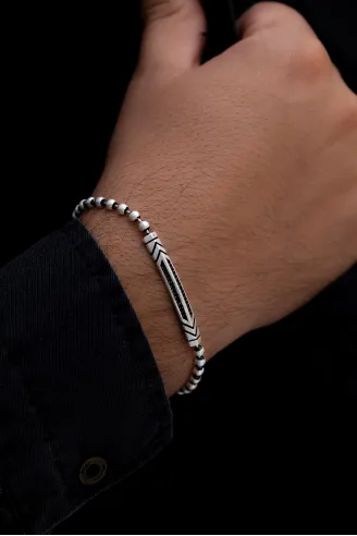 Erkek Gümüş Bileklik - Boncuk Zincir Omega 4 Model Gümüş Bileklik