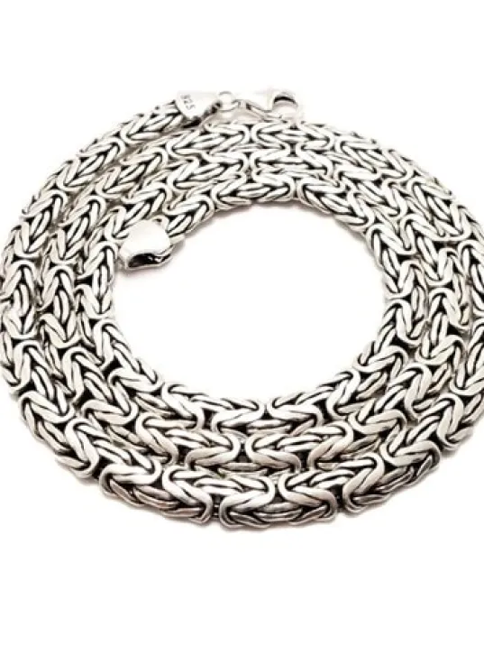 Erkek Gümüş Zincir Kolye Yassı Ezme Kral Model