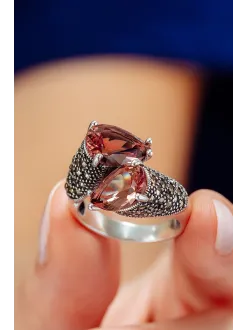 Kadın Gümüş Yüzük - Çift Damla Model Zultanit Taşlı Ayarlanabilir Kadın Yüzük