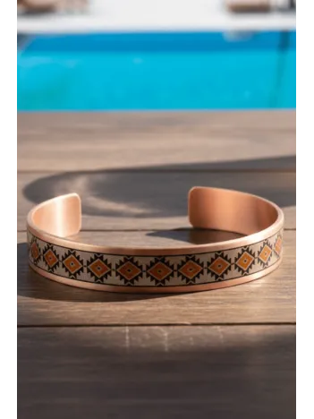 Kadın Bakır Bileklik - Lenka Model Özel Baskı Metal Kutu Ve Kuvars Taşı